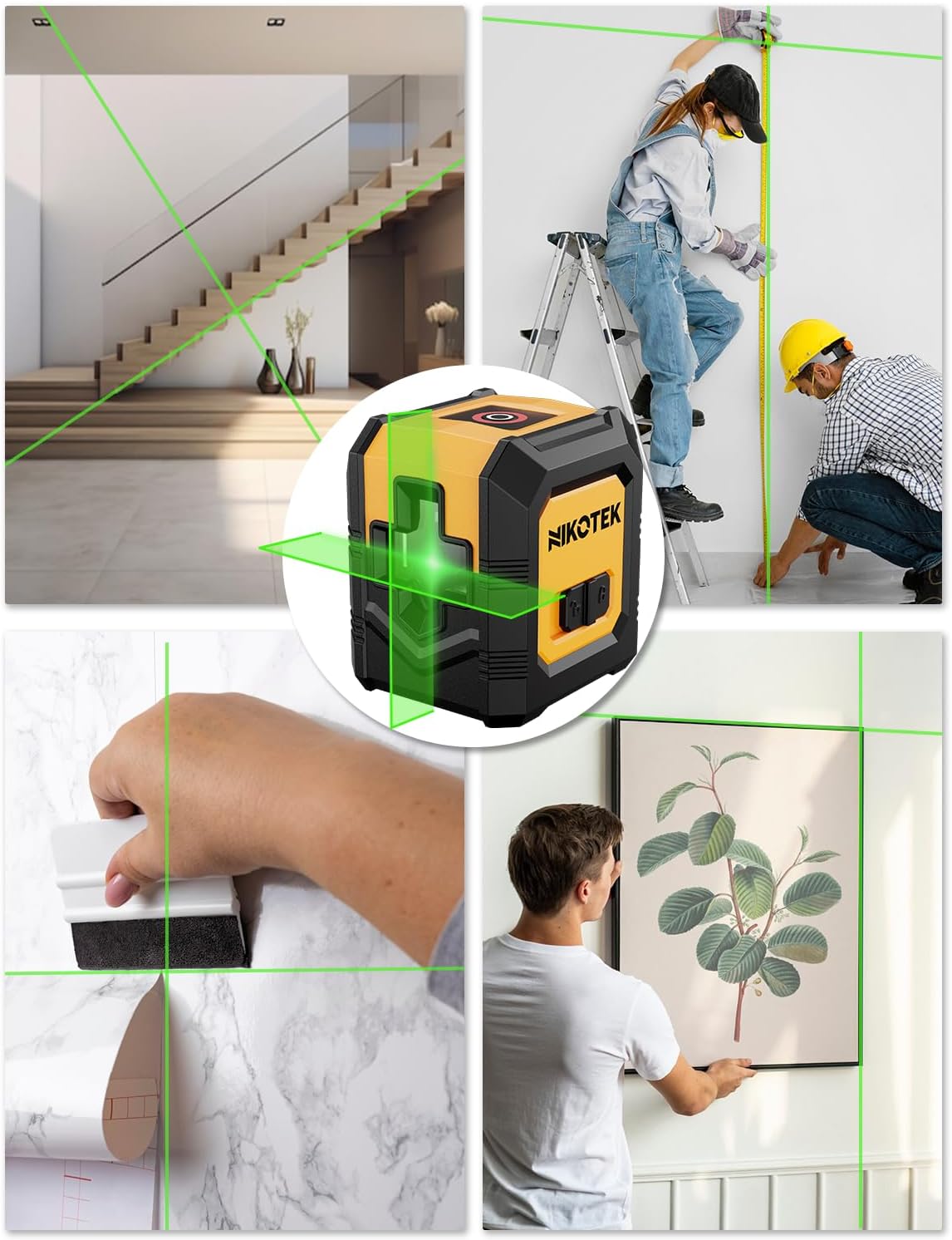 Nivel me laser NIKOTEK Cross-Line Laser Level Class 2, Tripod, i verdhë/zi