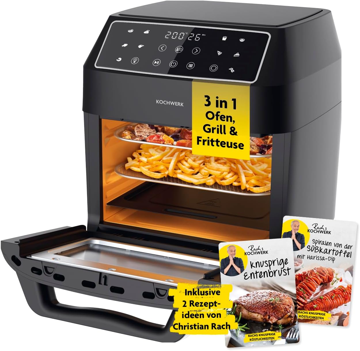 Furrë Rach's Kochwerk 3-in-1 Heissluft-Ofen, 1800W, 12L, 200°C, e zezë