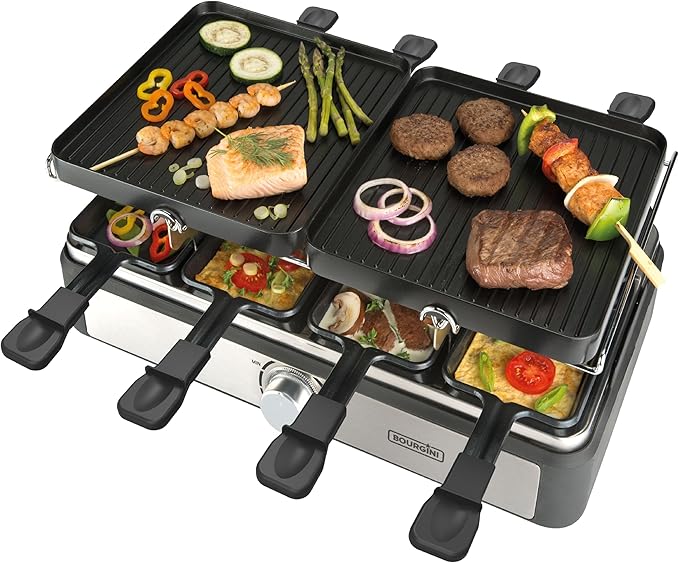Raclette & Grill Elektrik Bourgini – Gourmet Set 2-në-1