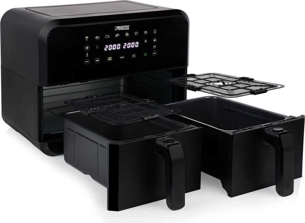 Fritezë PRINCESS Double Basket Airfryer, 2x4L, 2400W, Sync, e zezë