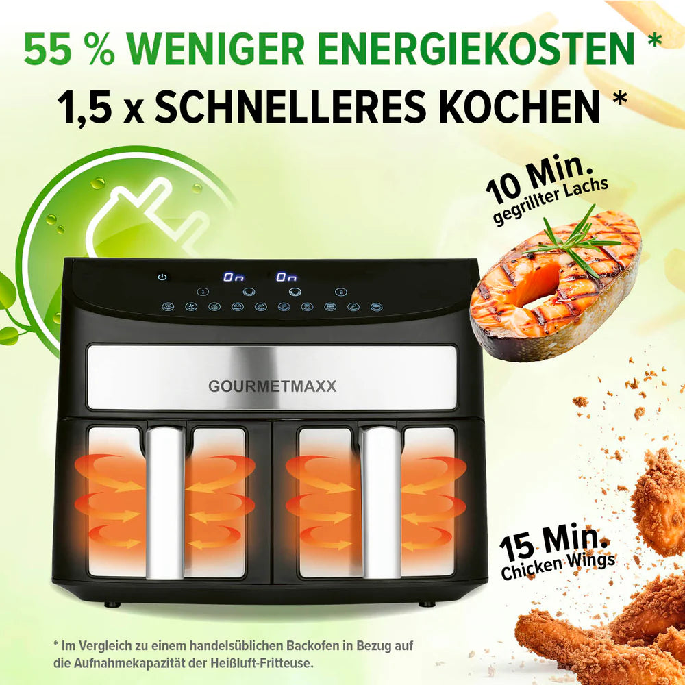 Fritezë GOURMETmaxx Doppelkammer-Heißluftfritteuse, 7L, 2400W, e zezë/inox