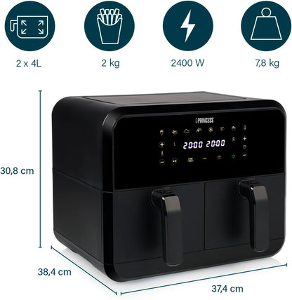 Fritezë Princess Double Basket Airfryer, 2x4L, 2400W, e zezë