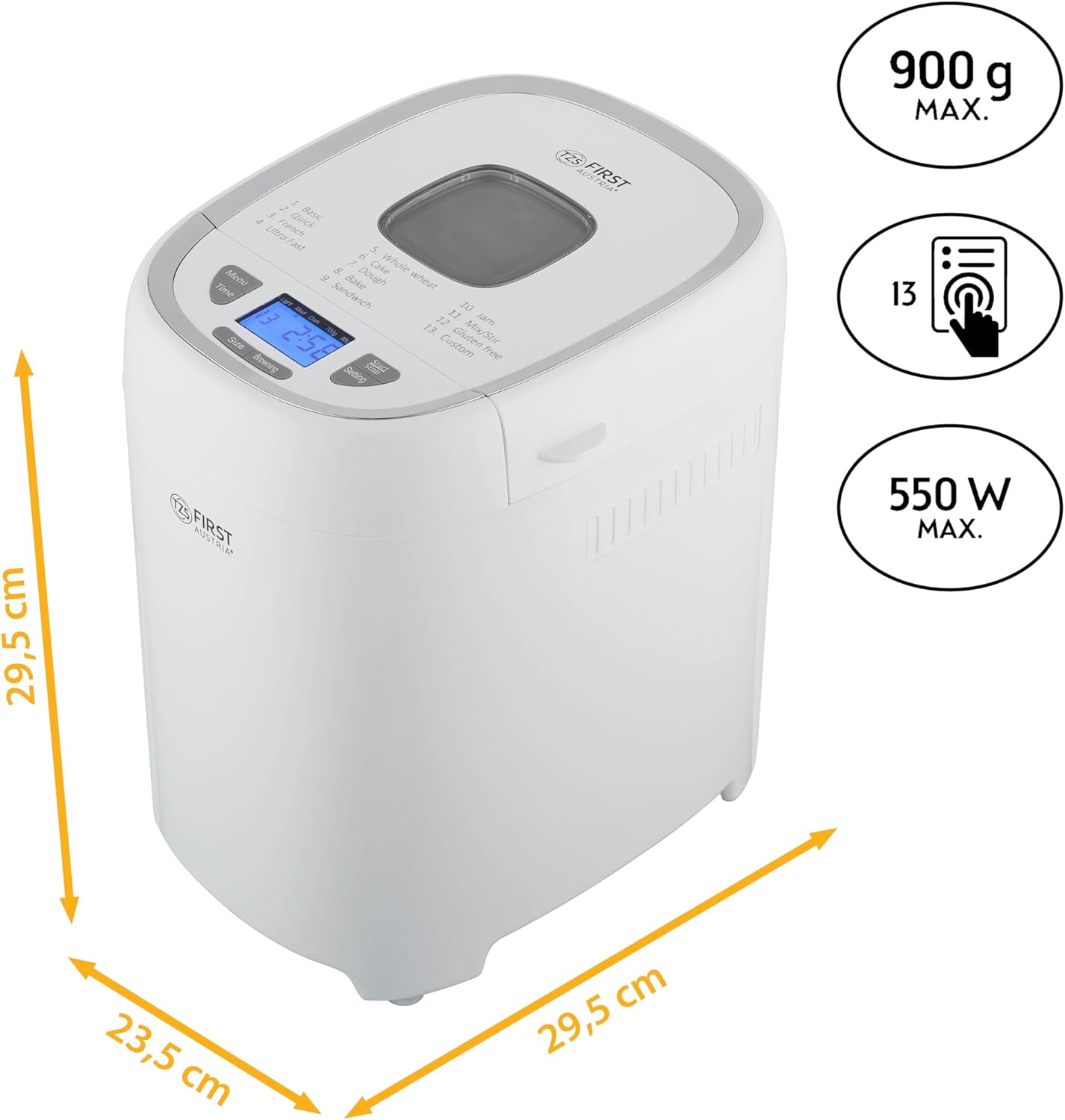 Makinë për bukë First Austria FA-5150-3, 550W, 900g, e bardhë