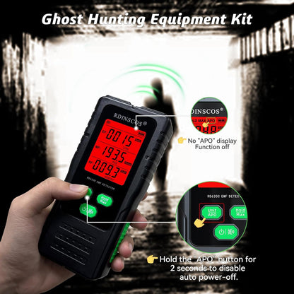 Detektor për fusha elektromagnetike RDINSCOS EMF Detector, EF/MF/RF, LCD, i zi/gjelbër
