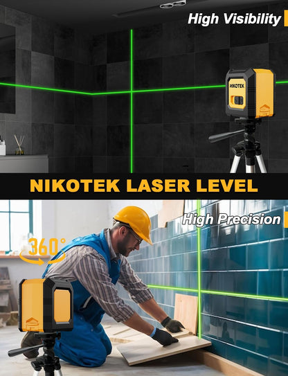 Nivel me laser NIKOTEK Cross-Line Laser Level Class 2, Tripod, i verdhë/zi