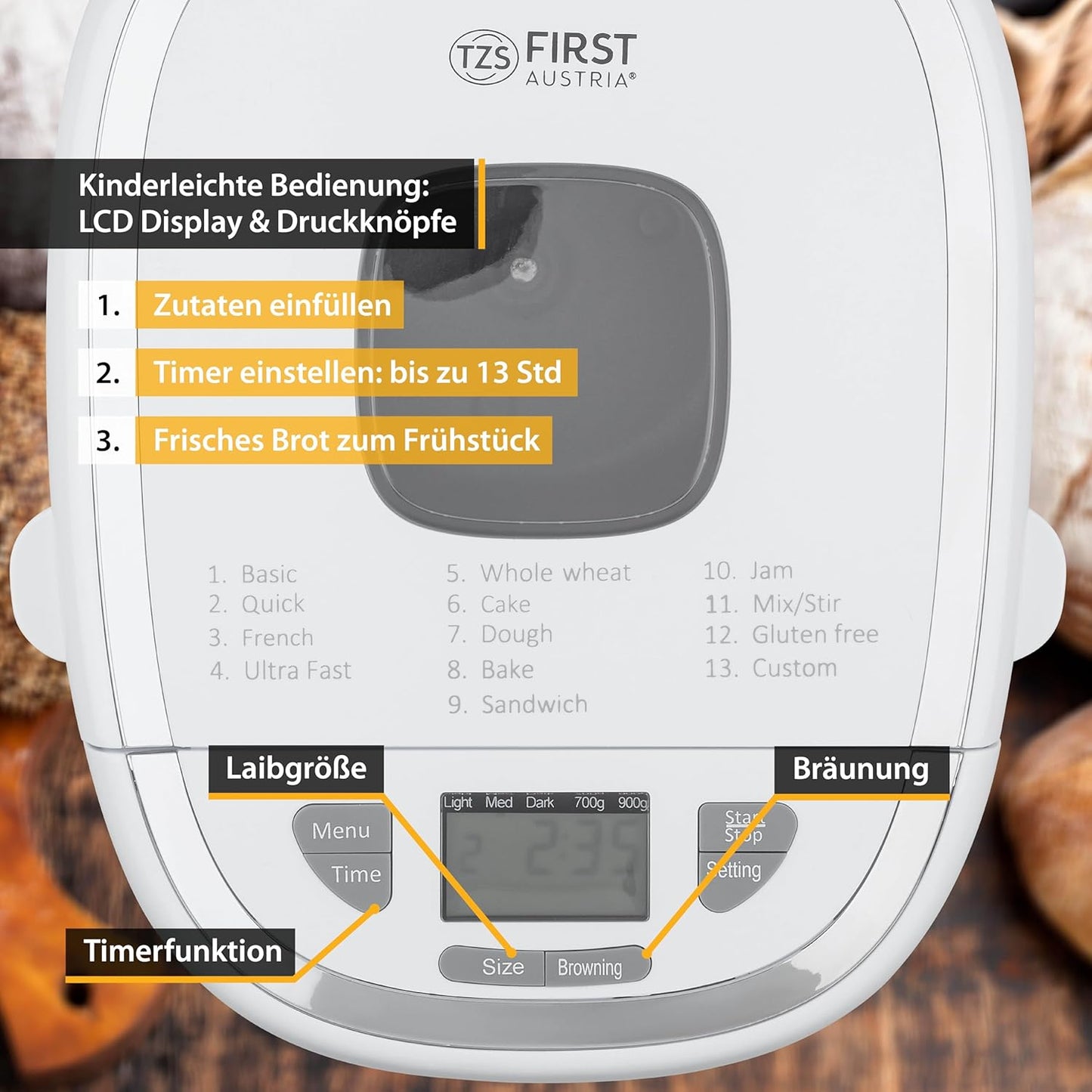Makinë për bukë First Austria FA-5150-3, 550W, 900g, e bardhë