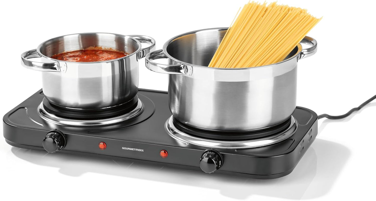 Pllakë elektrike e dyfishtë GOURMETmaxx Doppel-Herdplatte, 2500W, Ø15.5cm + Ø18.5cm, e zezë