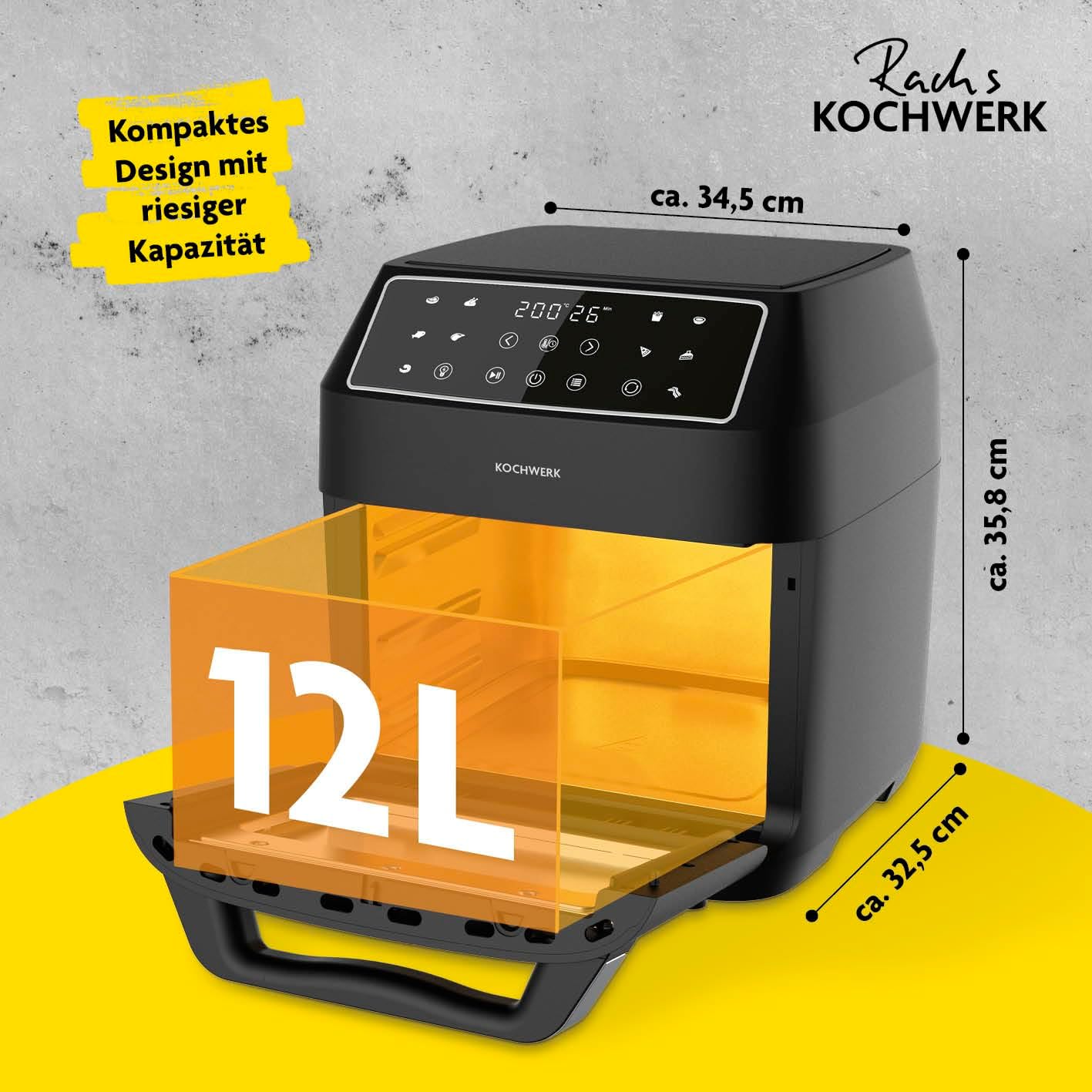 Furrë Rach's Kochwerk 3-in-1 Heissluft-Ofen, 1800W, 12L, 200°C, e zezë