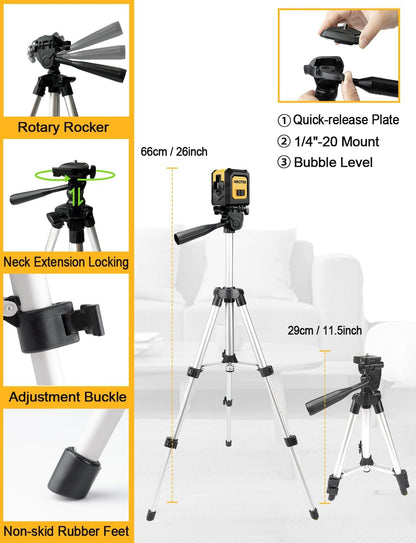 Nivel me laser NIKOTEK Cross-Line Laser Level Class 2, Tripod, i verdhë/zi