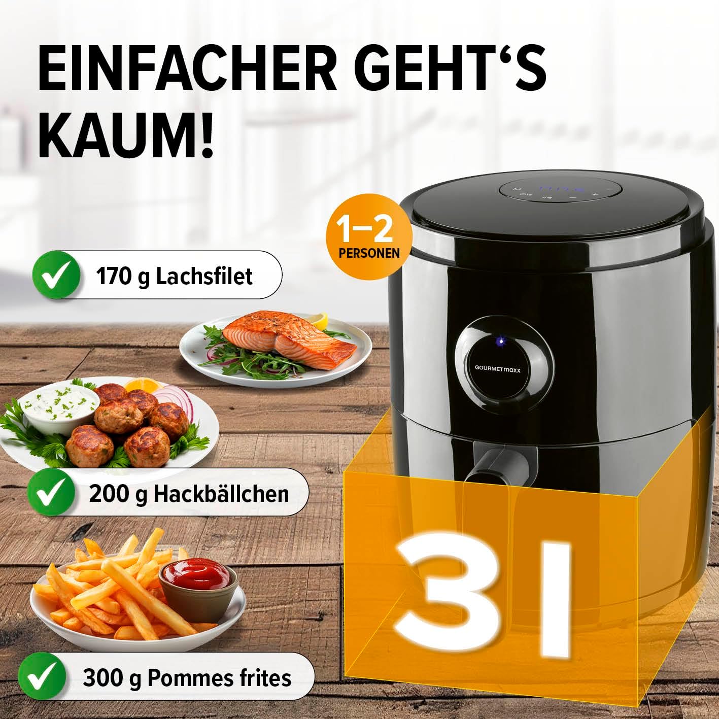 Fritezë GOURMETmaxx Digital Air Fryer, 3L, 1400W, e zezë