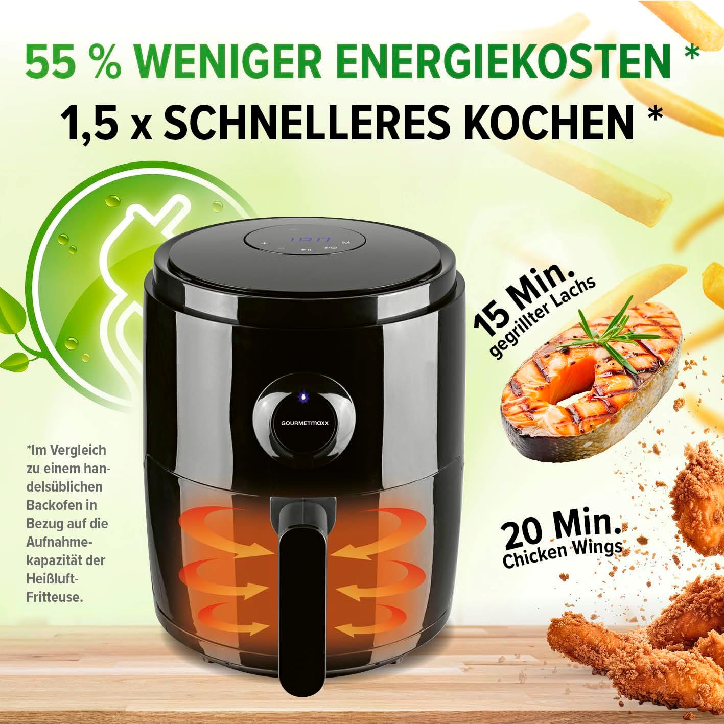 Fritezë GOURMETmaxx Digital Air Fryer, 3L, 1400W, e zezë