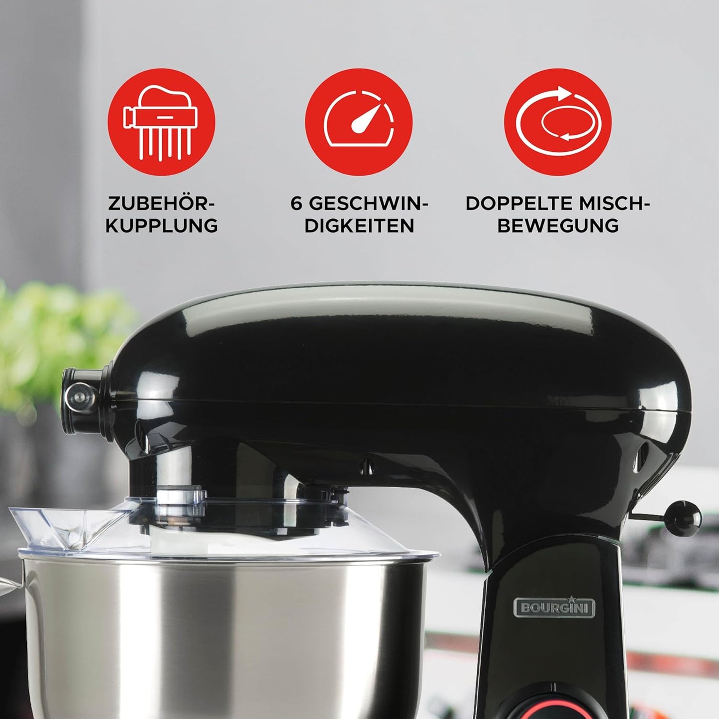 Mikser planetar Bourgini Steel Kitchen Chef Pro, 5.5L, 1800W, i zi