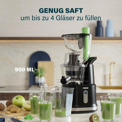 Shtrydhëse frutash PRINCESS Slow Juicer Easy Fill, 200W, 45–60 RPM, e zezë
