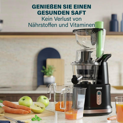 Shtrydhëse frutash PRINCESS Slow Juicer Easy Fill, 200W, 45–60 RPM, e zezë