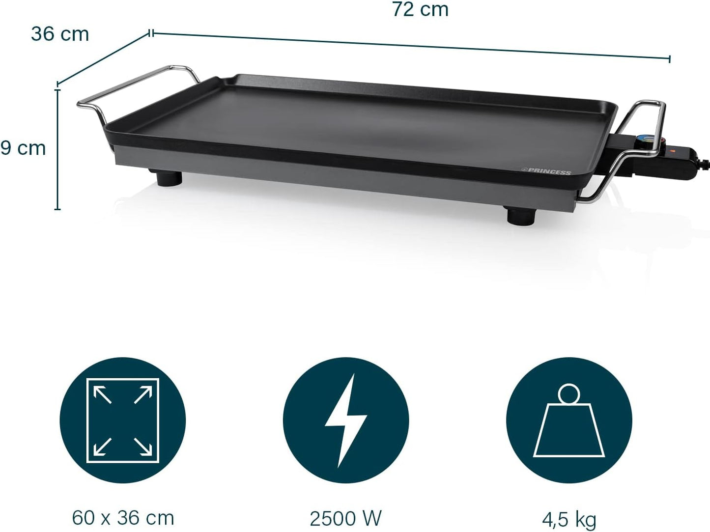 Pllakë elektrike gatimi PRINCESS Table Chef XXL Classic, 60×36 cm, 2500w, e zezë