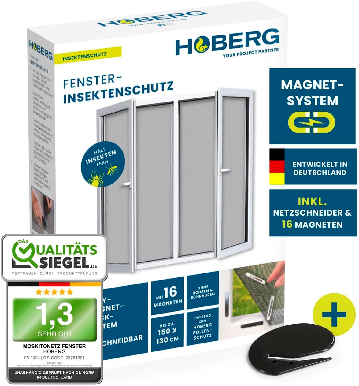 Rrjeta kundër insekteve HOBERG Fenster-Insektenschutz, 150x130 cm, e zezë/transparente
