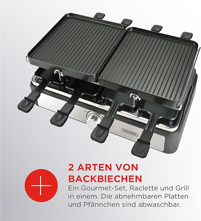 Raclette & Grill Elektrik Bourgini – Gourmet Set 2-në-1