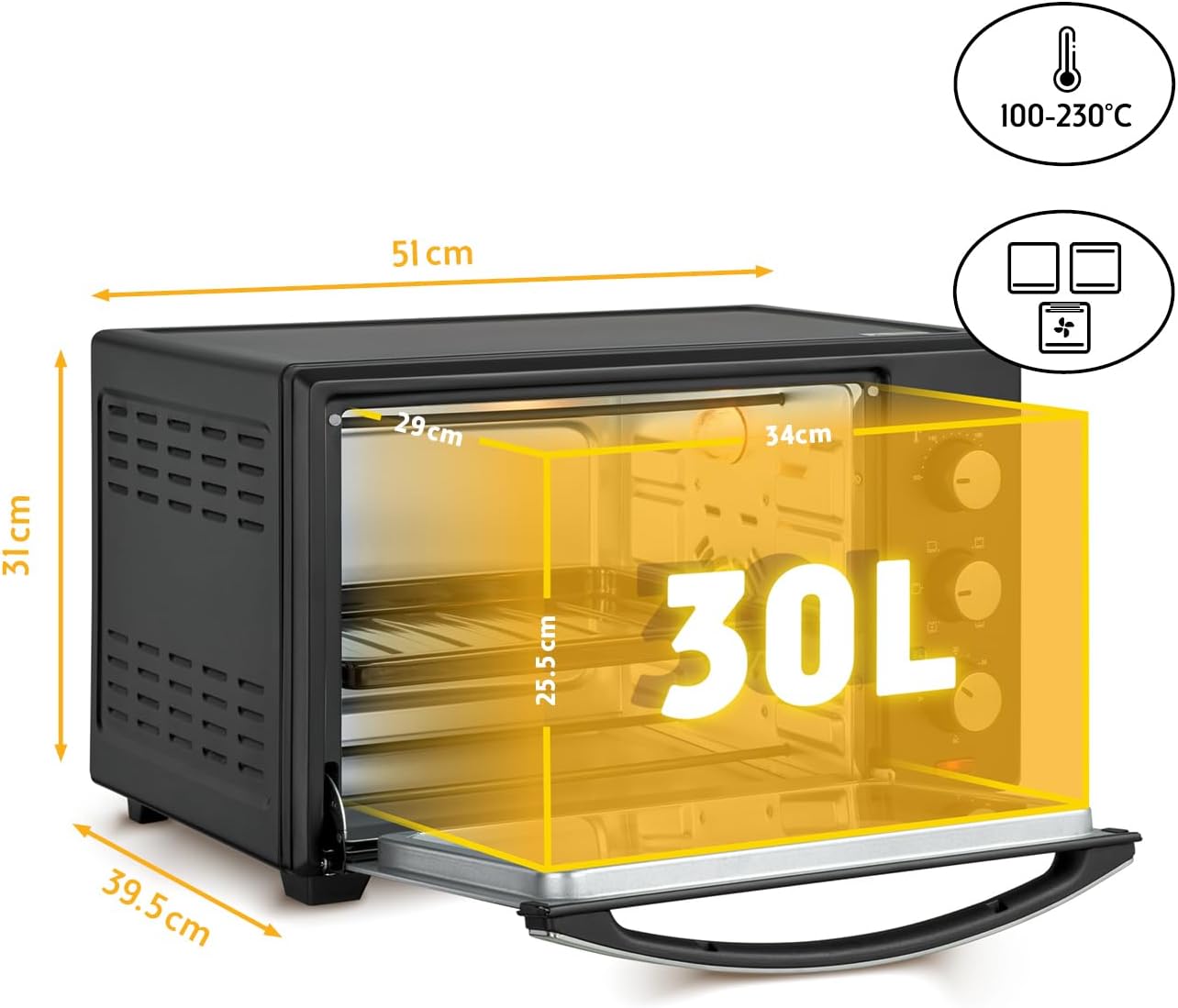 Furrë elektrike TZS First Austria FA-5043-1, 30 L, 1600 W, e zezë