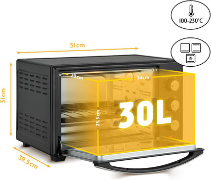Furrë elektrike TZS First Austria FA-5043-1, 30 L, 1600 W, e zezë