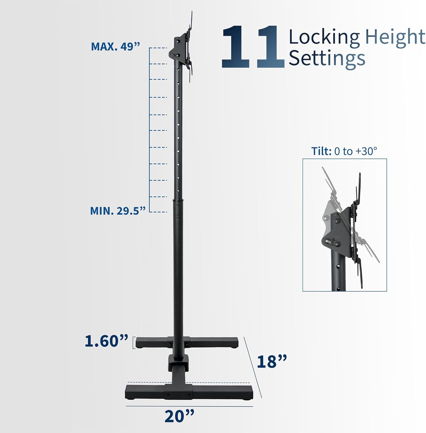 Stand për TV V.I.V Stand-TV07, për 32”–65”, VESA 75×75–600×400, lartësi e rregullueshme, metalik, i zi