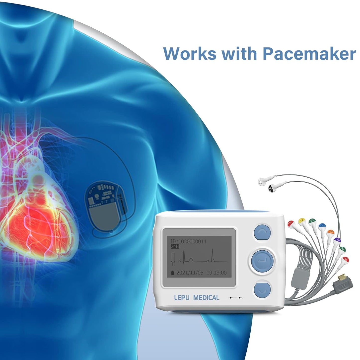 Monitor kardiak Wellue TH12 ECG Holter, 12 kanale, monitorim 24 orë, ekran LCD, pajisje profesionale mjekësore