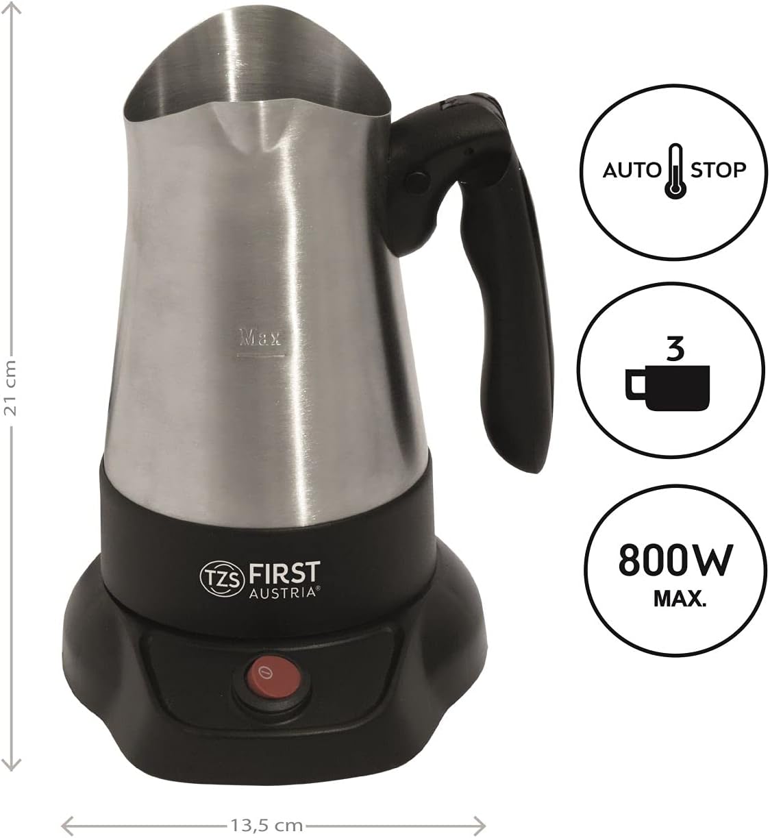 Aparat për kafe turke FIRST Austria FA-5450-3, 800 W, inox/zi