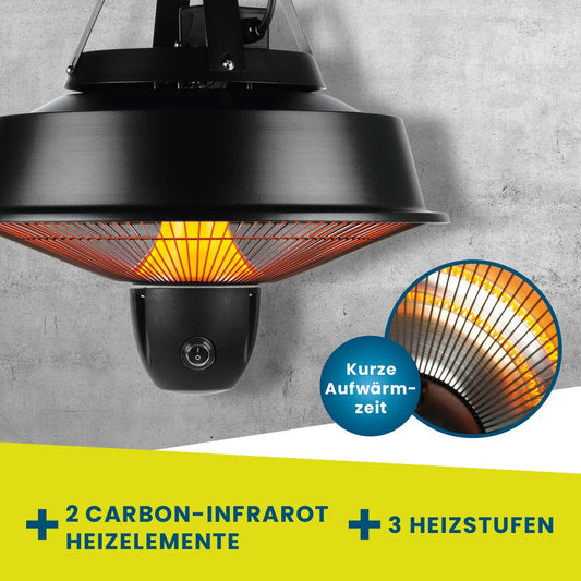 Ngrohës infrarot për tavan HOBERG Infrared Decken-Heizstrahler, 2000 W, 3 nivele ngrohjeje (800/1200/2000 W), telekomandë, IPX4, i zi