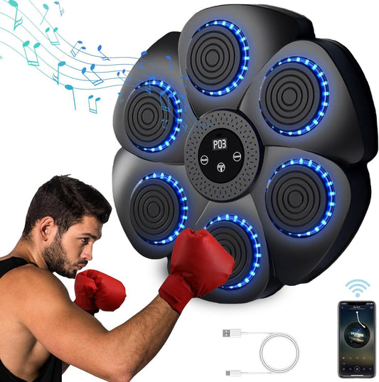 Pajisje boksi interaktive Music Boxing Machine Bluetooth, drita RGB, 6 zona goditjeje, ekran digjital, ngjyrë e zezë