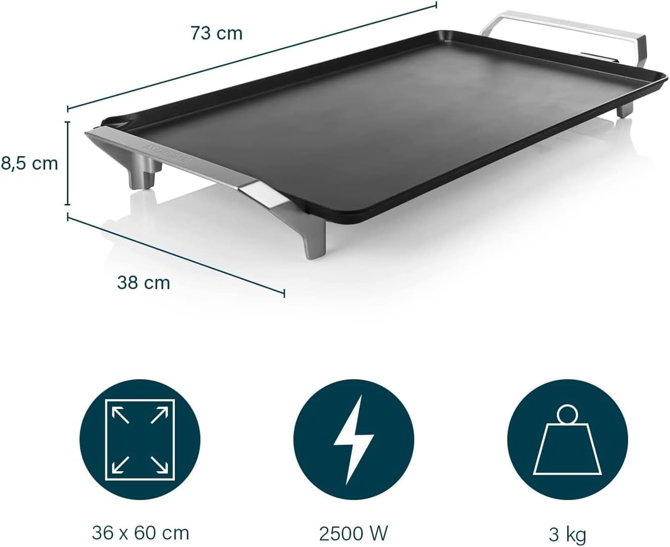 Grill tavoline PRINCESS Table Chef Premium XXL, 2500W, 36 x 60 cm, e zezë/Inox