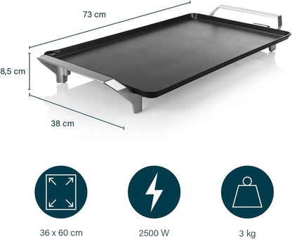 Grill tavoline PRINCESS Table Chef Premium XXL, 2500W, 36 x 60 cm, e zezë/Inox
