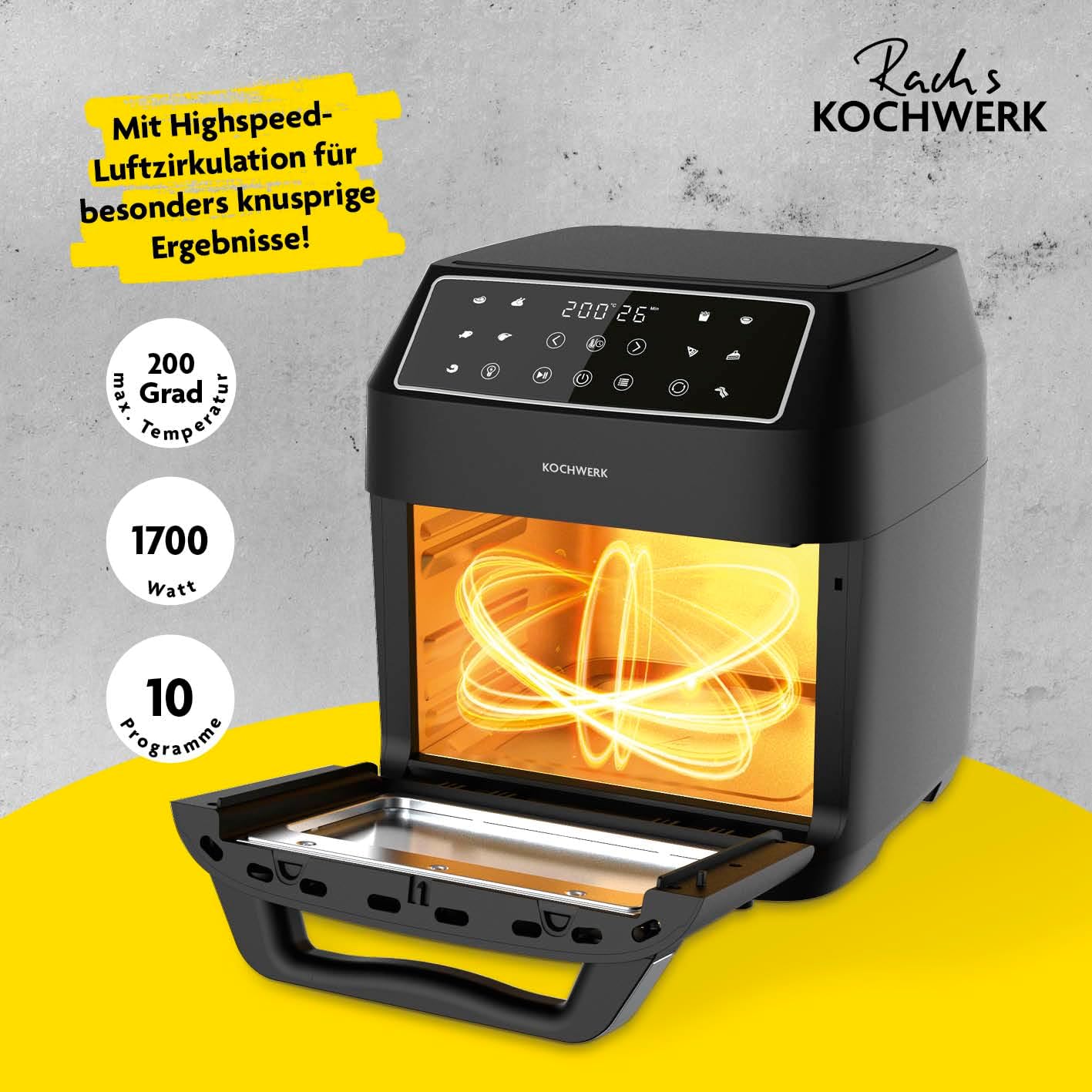 Furrë Rach's Kochwerk 3-in-1 Heissluft-Ofen, 1800W, 12L, 200°C, e zezë