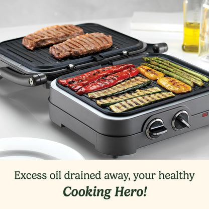 Grill elektrik Cuisinart GR47E, 1650W, 36 x 33 cm, i hirtë