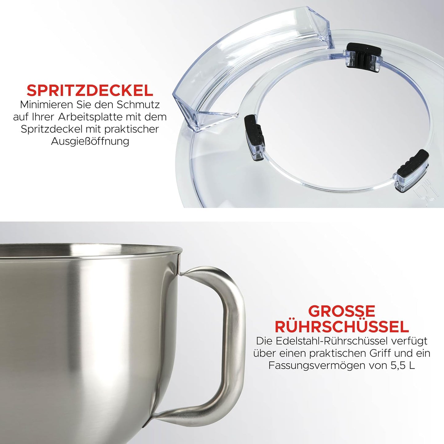 Mikser planetar Bourgini Steel Kitchen Chef Pro, 5.5L, 1800W, i zi