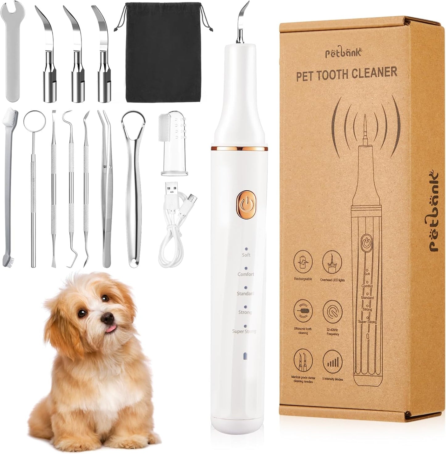 Pastrues dhëmbësh për kafshë Petbank Pet Tooth Cleaner, ultrasonik 32–42 kHz