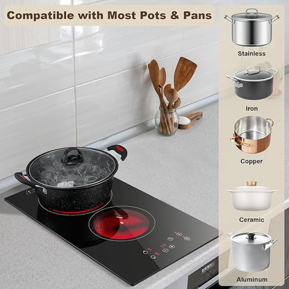 Pllakë gatimi qeramike KICHPOWER Double Ceramic Hob RS01A, 2800 W, e zezë