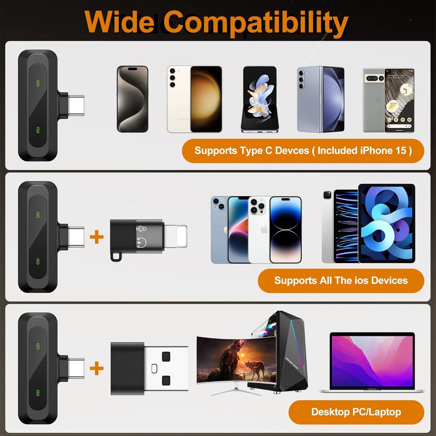 Mikrofon Jubolion Wireless Lavalier, USB-C, i zi