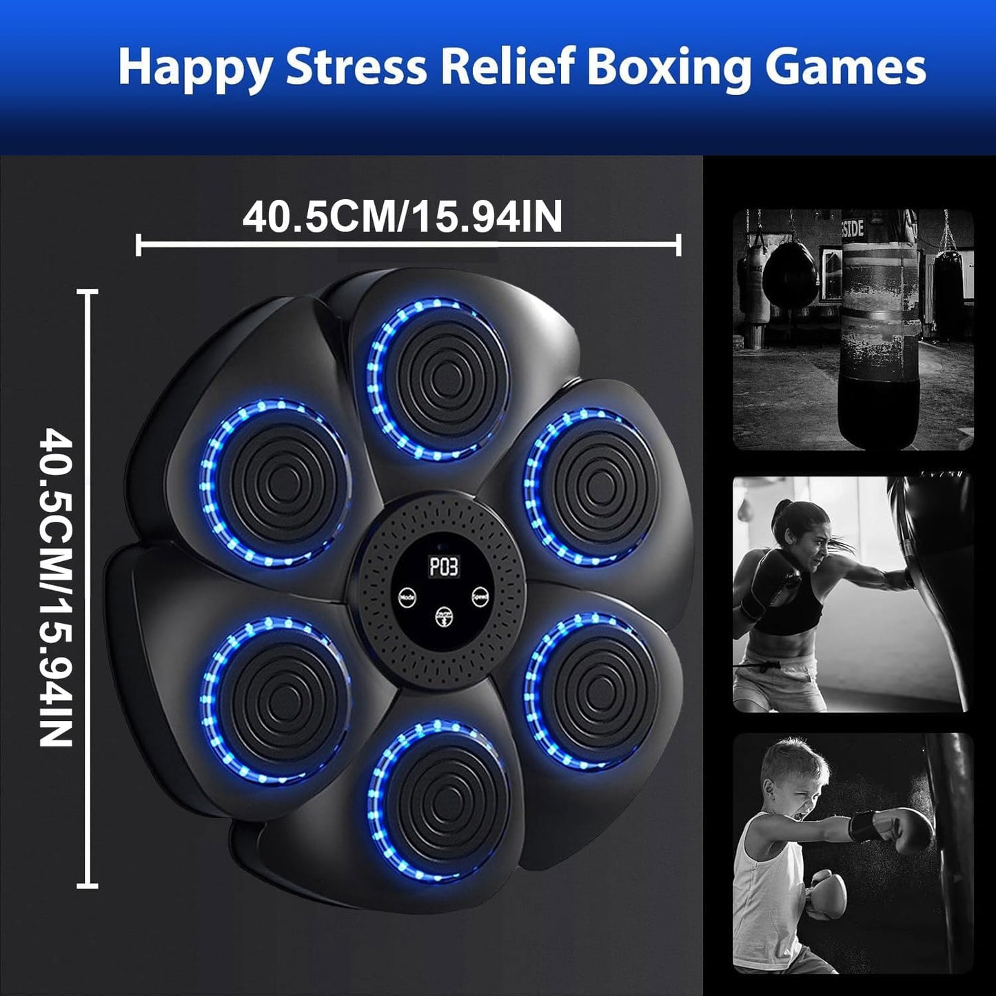 Pajisje boksi interaktive Music Boxing Machine Bluetooth, drita RGB, 6 zona goditjeje, ekran digjital, ngjyrë e zezë