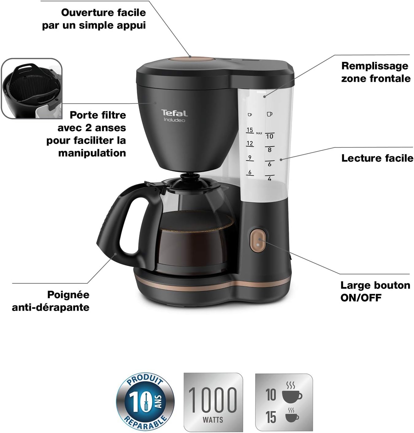 Aparat kafeje Tefal Includeo CM533811, 15 filxhanë, i zi