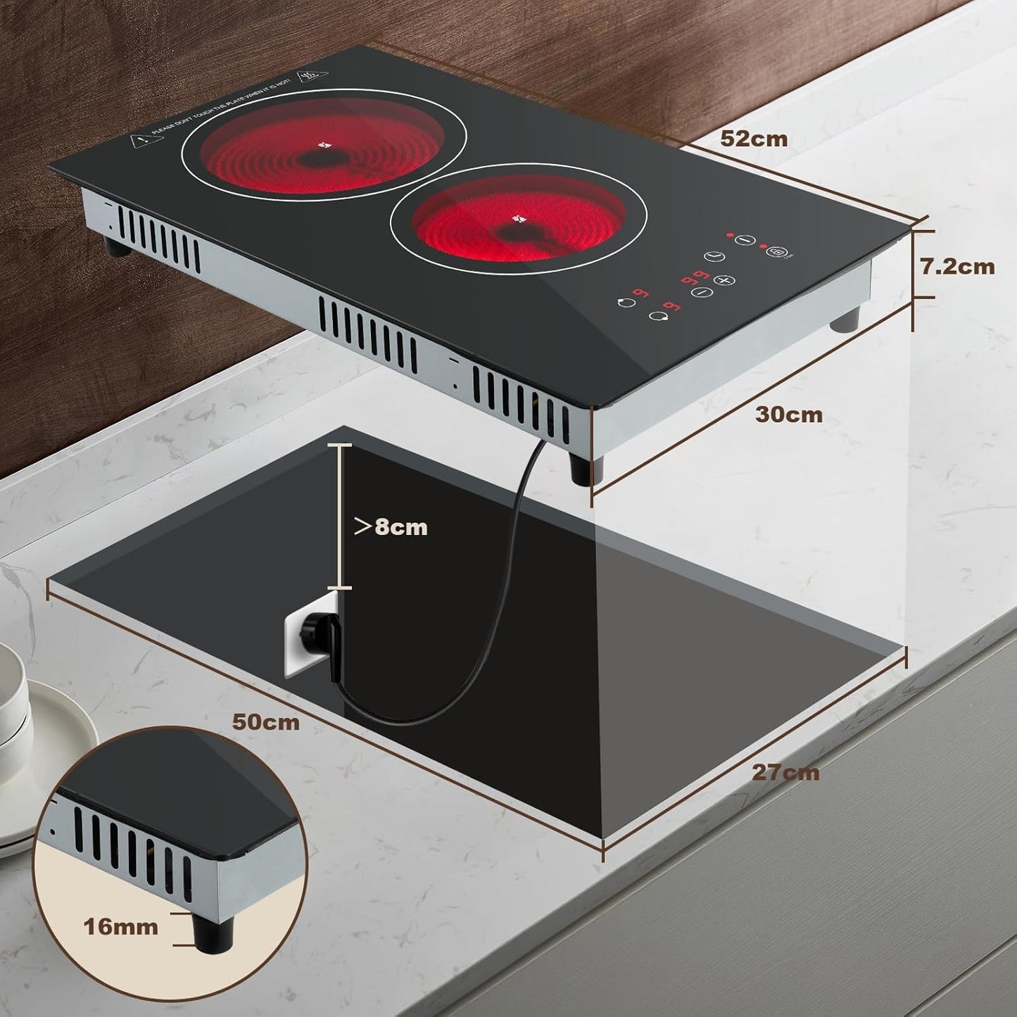 Pllakë gatimi qeramike KICHPOWER Double Ceramic Hob RS01A, 2800 W, e zezë