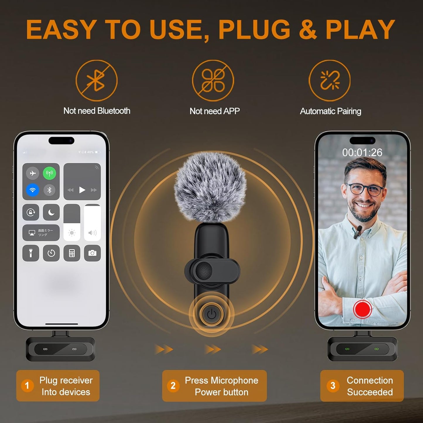 Mikrofon Jubolion Wireless Lavalier, USB-C, i zi