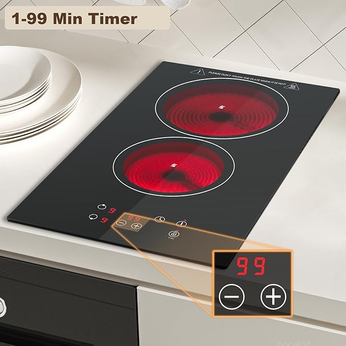 Pllakë gatimi qeramike KICHPOWER Double Ceramic Hob RS01A, 2800 W, e zezë