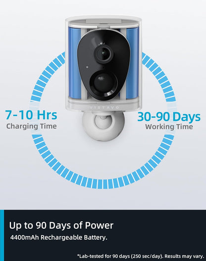Kamerë sigurie VIRTAVO VistaFask 2K QHD, Wireless, Indoor/Outdoor, Alexa, e bardhë/zezë