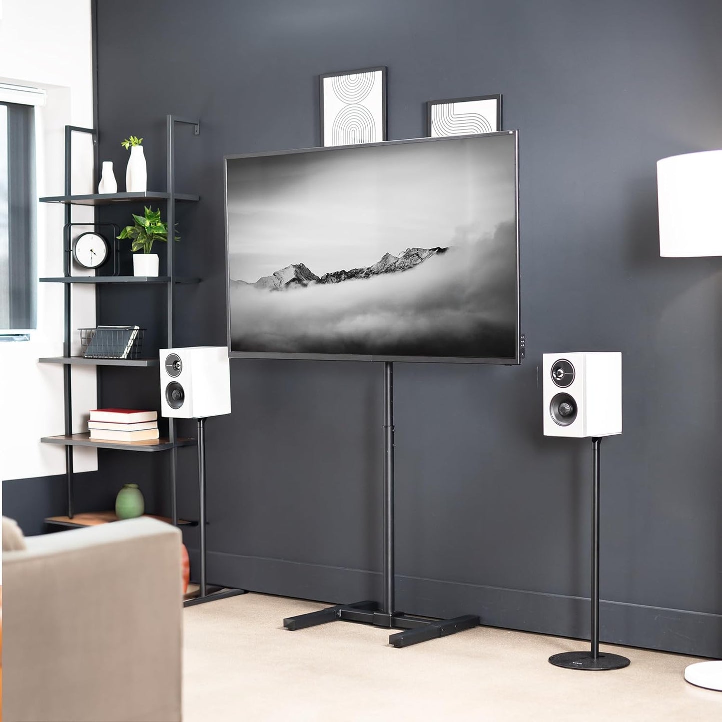 Stand për TV V.I.V Stand-TV07, për 32”–65”, VESA 75×75–600×400, lartësi e rregullueshme, metalik, i zi