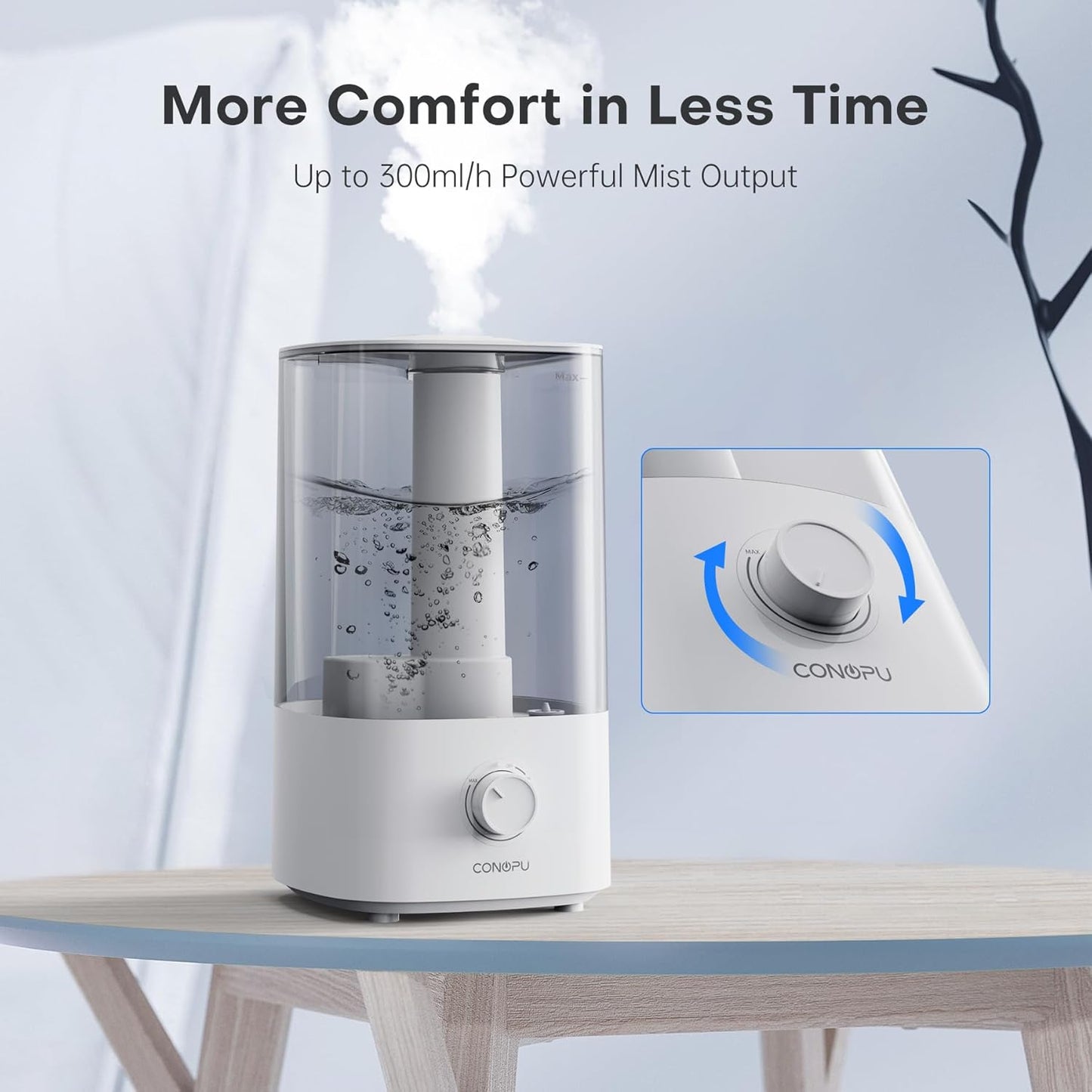 Lagështues ajri CONOPU DH-JSD03 Ultrasonik, avull i ftohtë, punë e qetë, dizajn modern, ngjyrë e bardhë
