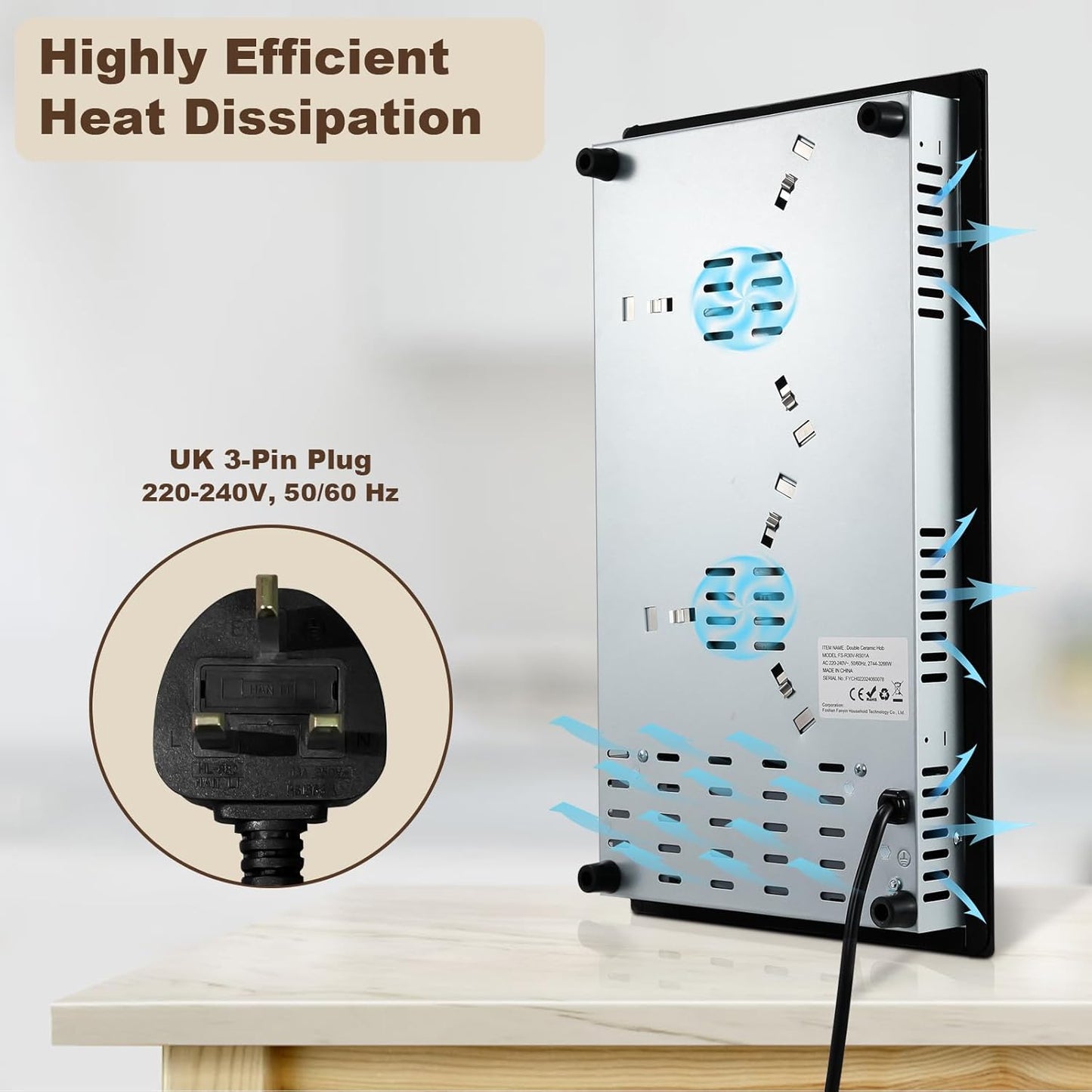 Pllakë gatimi qeramike KICHPOWER Double Ceramic Hob RS01A, 2800 W, e zezë