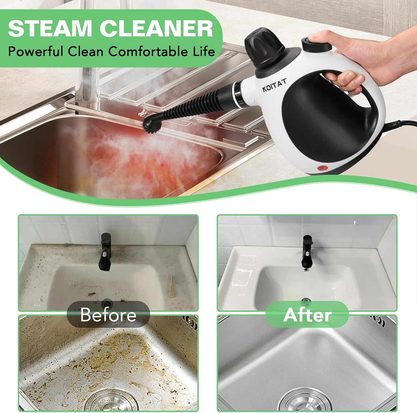 Pastrues me avull KOITAT SC307 Handheld Steam Cleaner, 1050w, i bardhë/zi