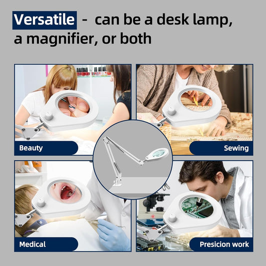 Llambë LED me lupë BEYAMZ GA75, zmadhim x5, krah fleksibël metalik, dritë e bardhë