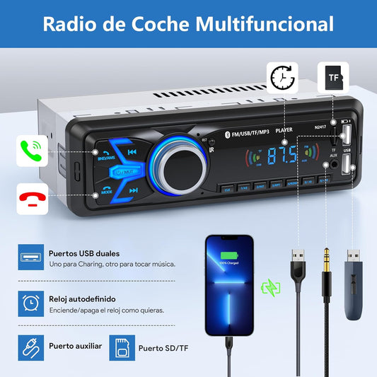 Radio makine N2215 MP3 Player, Bluetooth, USB, TF Card, AUX, 1DIN, 12V, ngjyrë e zezë