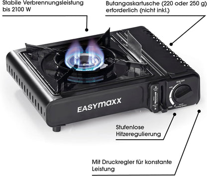 Pllakë elektrike dhe me gaz Easymaxx Gaskocher Tragbar & Kompakt, 2.2 kW, e zezë