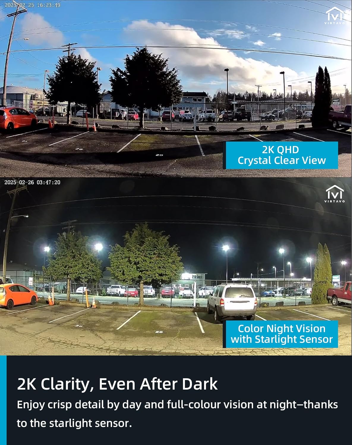 Kamerë sigurie VIRTAVO VistaFask 2K QHD, Wireless, Indoor/Outdoor, Alexa, e bardhë/zezë